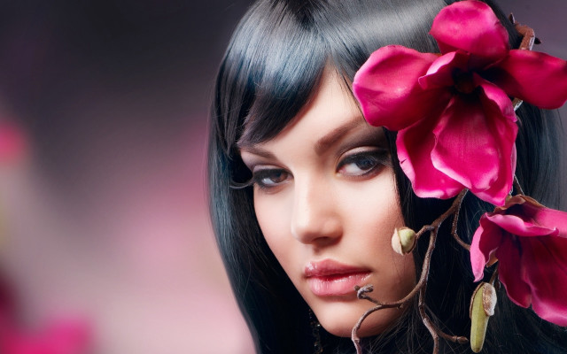 Woman black hair flower gothic free wallpaper - medium preview image