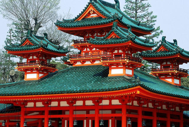 Large red building green roofs free wallpaper - medium preview image