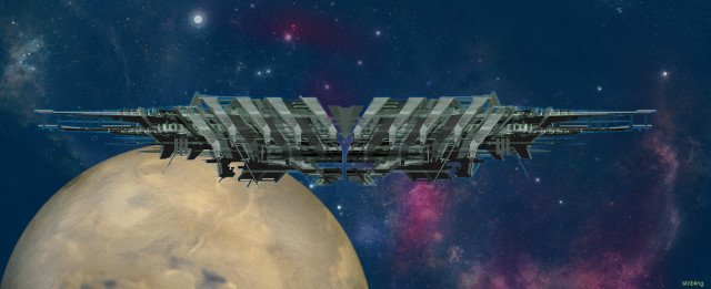 Spaceship flying planet sky stars free wallpaper - medium preview image