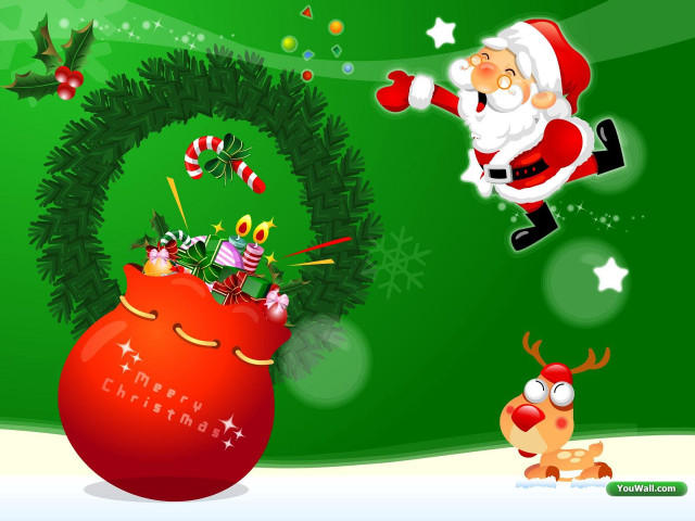 Christmas santa reindeer snow gift free wallpaper - medium preview image