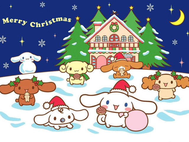 Cartoon animals snowy scene house free wallpaper - medium preview image