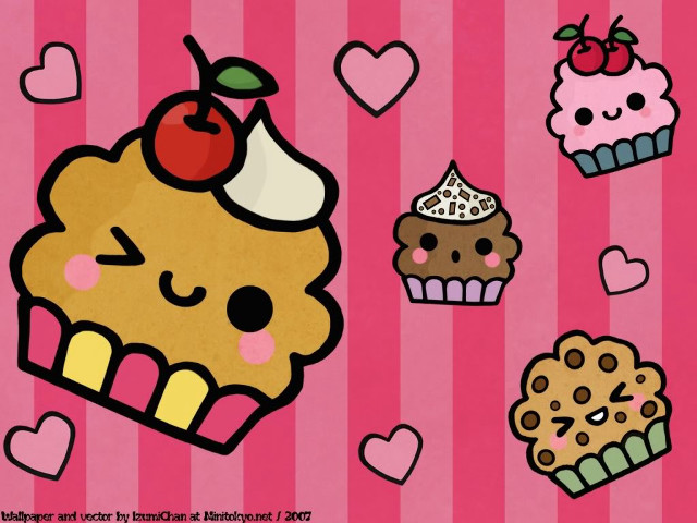 Cartoon cupcake muffin cherry pink free wallpaper - medium preview image