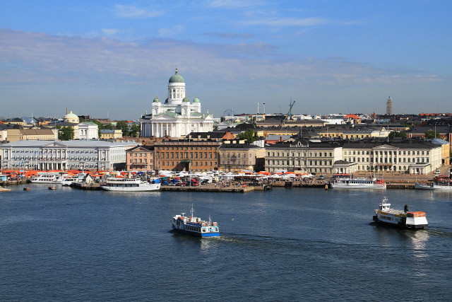Harbor boats buildings skyline white free wallpaper - medium preview image