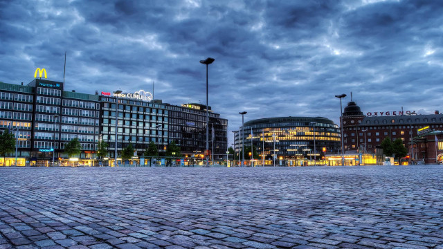 City street buildings cloudy sky free wallpaper - medium preview image
