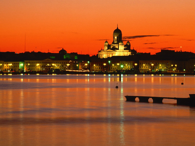 City skyline sunset water building free wallpaper - medium preview image