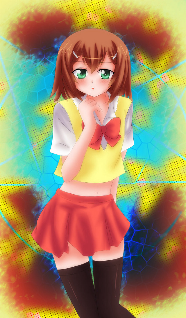 Anime girl yellow shirt red free wallpaper - medium preview image