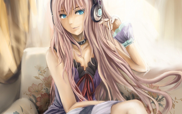Woman pink hair headphones dress free wallpaper - medium preview image