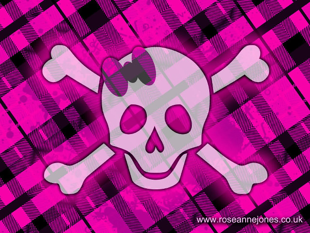 Skull crossbones bow pink checkered #2 free wallpaper - medium preview image