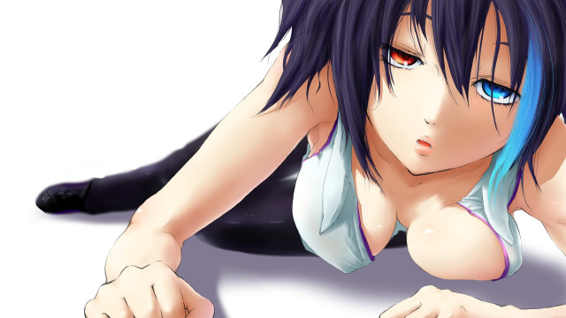 Woman blue hair laying hand free wallpaper - medium preview image