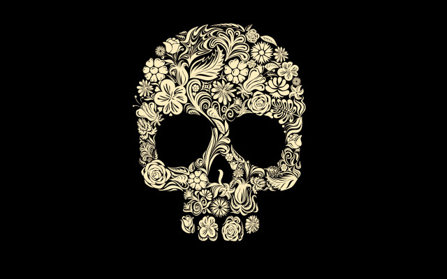 Skull flowers black background white #2 free wallpaper - medium preview image