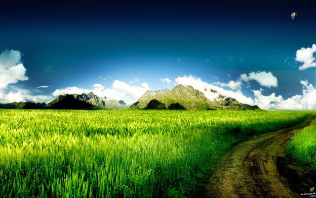Dirt road green field mountain free wallpaper - medium preview image