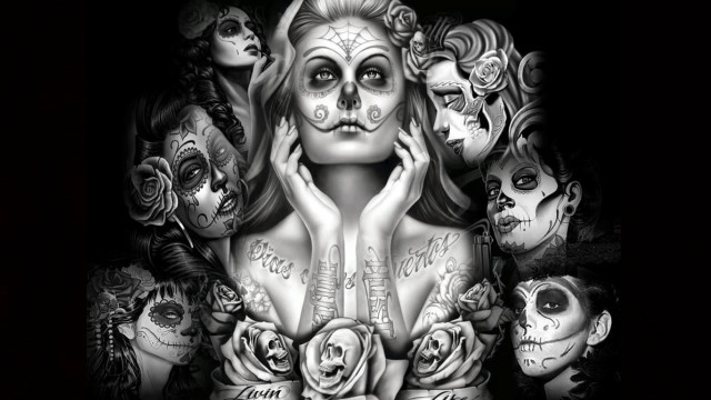 Woman skulls roses chest hands free wallpaper - medium preview image