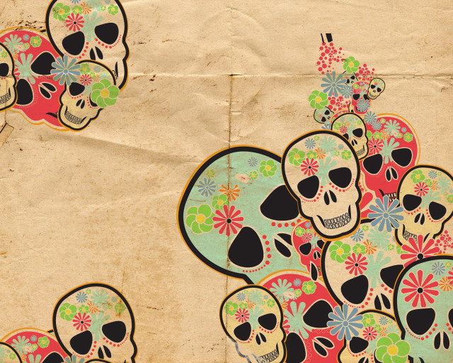 Skulls flowers paper tag description free wallpaper - medium preview image