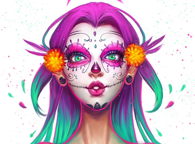 Purple hair flower makeup surreal free wallpaper - medium preview image