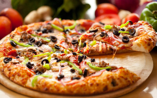 Pizza slice missing wooden board #4 free wallpaper - medium preview image