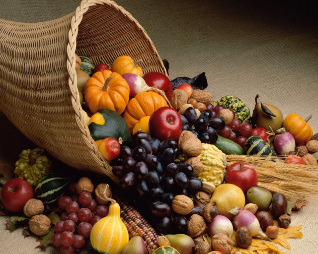Basket fruit vegetables table nuts free wallpaper - medium preview image