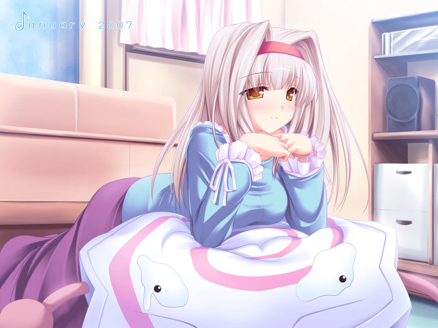 Girl sitting bed hands chest free wallpaper - medium preview image