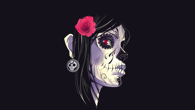 Gothic woman rose skull portrait free wallpaper - medium preview image