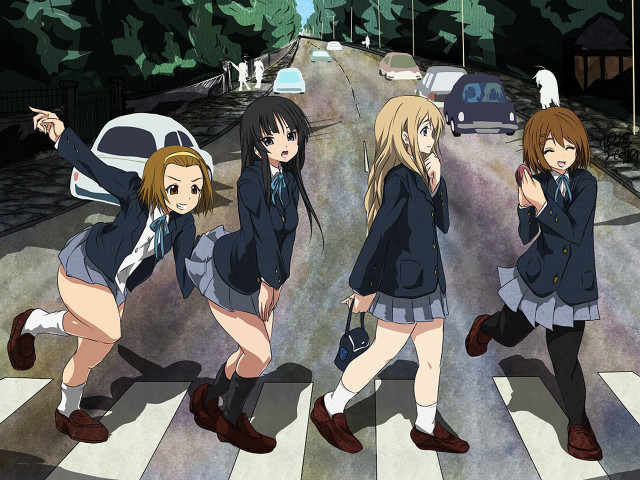 Girls walking crosswalk school uniform free wallpaper - medium preview image