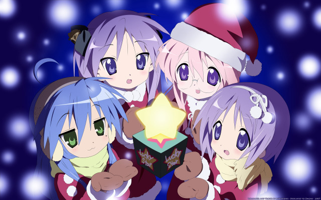 Anime girls snowy scene holding free wallpaper for desktop - medium preview image