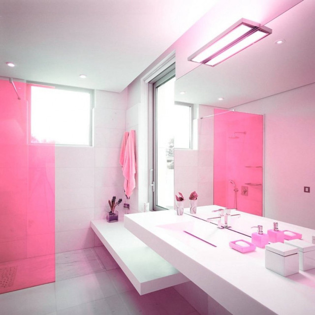 Bathroom pink light white countertop free wallpaper - medium preview image