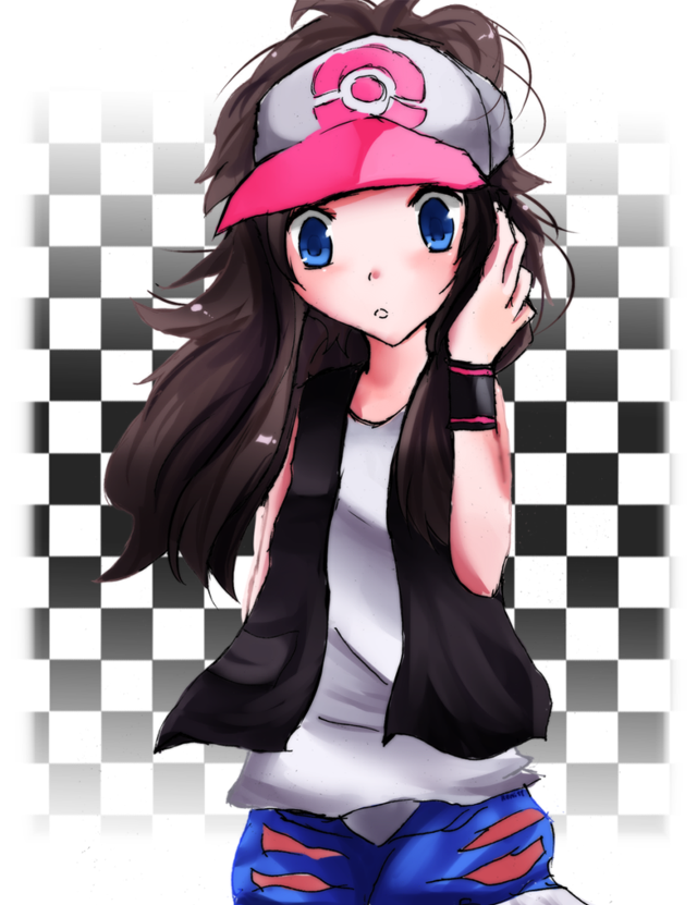 Girl pinkhat bluejeans checkered anime free wallpaper - medium preview image