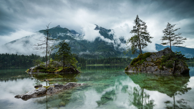 Lake mountains trees clouds rocks #2 free wallpaper - medium preview image