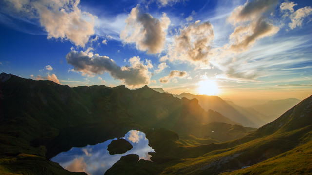 Sunset mountain range lake clouds free wallpaper - medium preview image