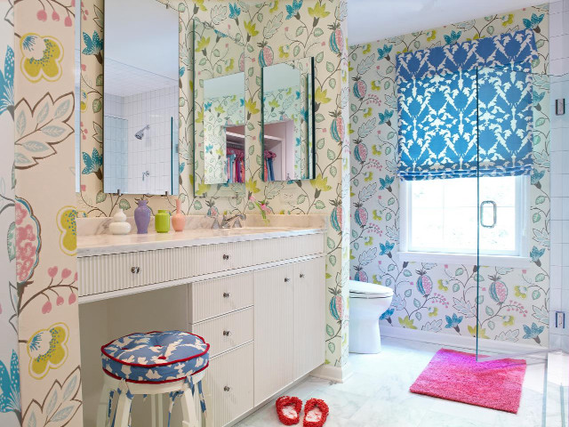 Bathroom floral wallpaper stool pink free wallpaper - medium preview image