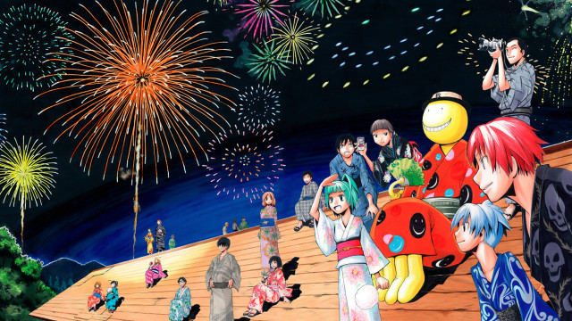 People walking wooden walkway fireworks #2 free wallpaper - medium preview image