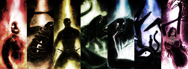 Aliens humans colorful sizes series free wallpaper - medium preview image