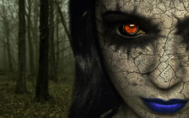Creepy woman red eyes forest free wallpaper - medium preview image