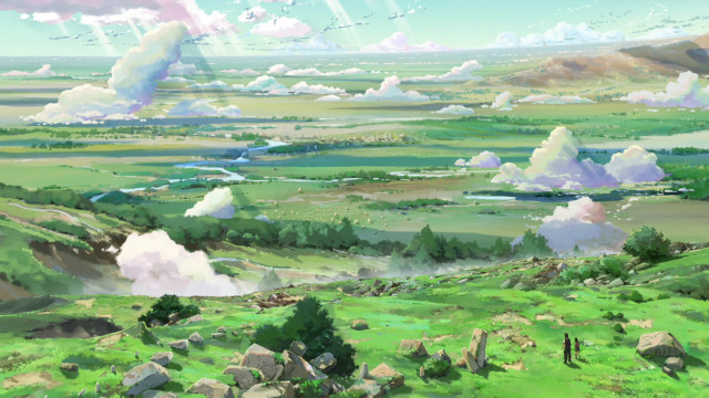 Green landscape clouds river sky free wallpaper - medium preview image