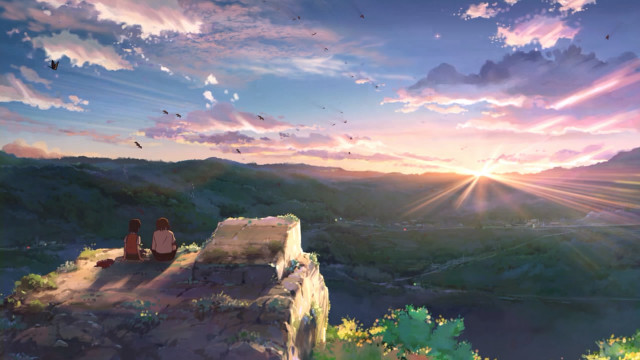 Couple cliff cloudy sunset bird free wallpaper - medium preview image