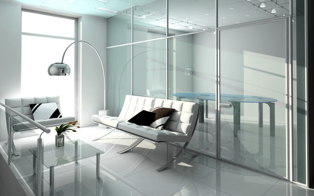 White couch livingroom glasswall table free wallpaper - medium preview image