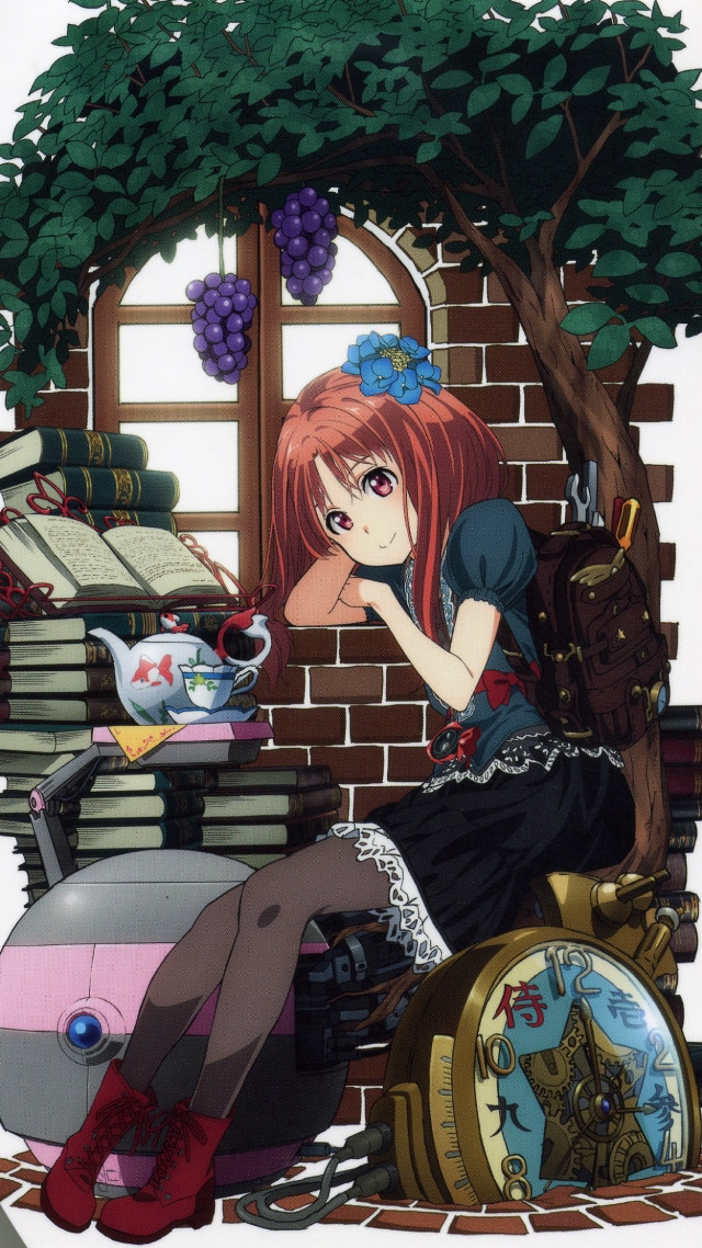 Woman sitting pile of books free wallpaper - medium preview image