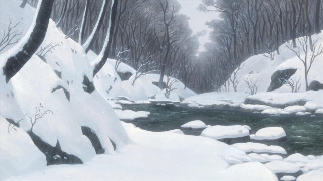 Snowy forest stream pine bird free wallpaper - medium preview image