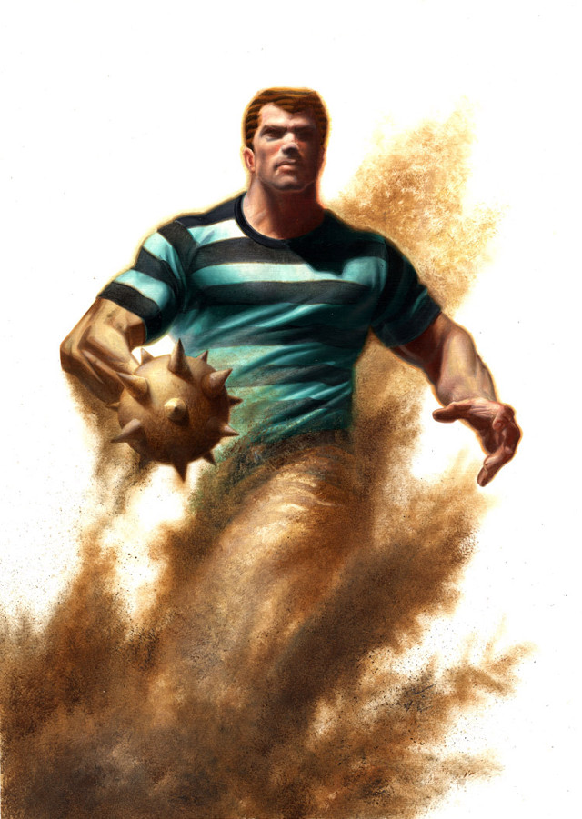 Man striped shirt throwing ball free wallpaper - medium preview image
