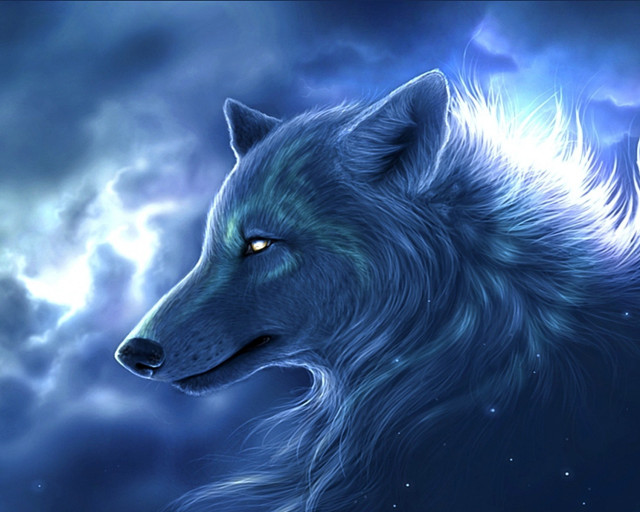 Wolf glowing eyes moon clouds free wallpaper - medium preview image