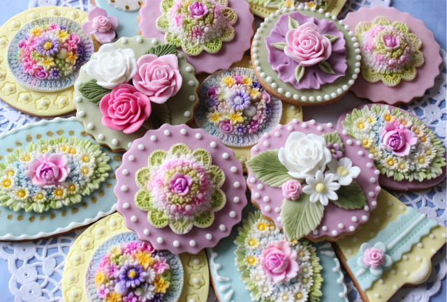 Decorated cookies flower cookies lace free wallpaper - medium preview image