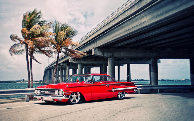 Red car parked road bridge #4 free wallpaper - medium preview image