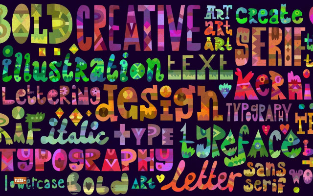Colorful typogramic typeface dark background free wallpaper - medium preview image