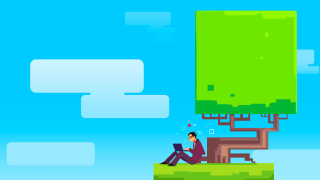Man tree laptop pixel art free wallpaper - medium preview image