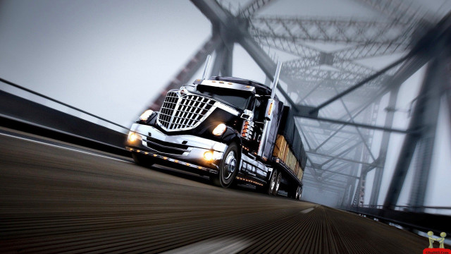 Semi truck highway bridge evening free wallpaper - medium preview image