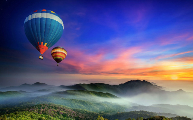 Hot air balloon over green #2 free wallpaper - medium preview image