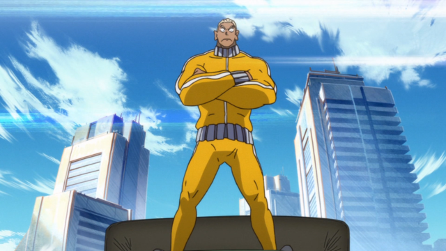 Man yellow suit skateboard cityscape free wallpaper - medium preview image