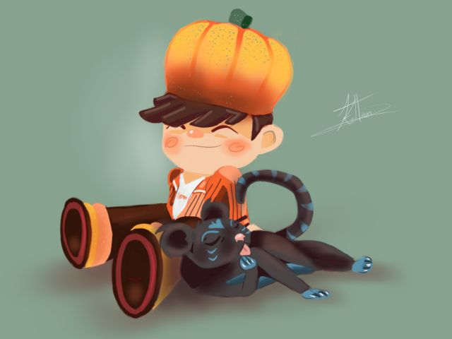 Boy cat pumpkin head cat free wallpaper - medium preview image