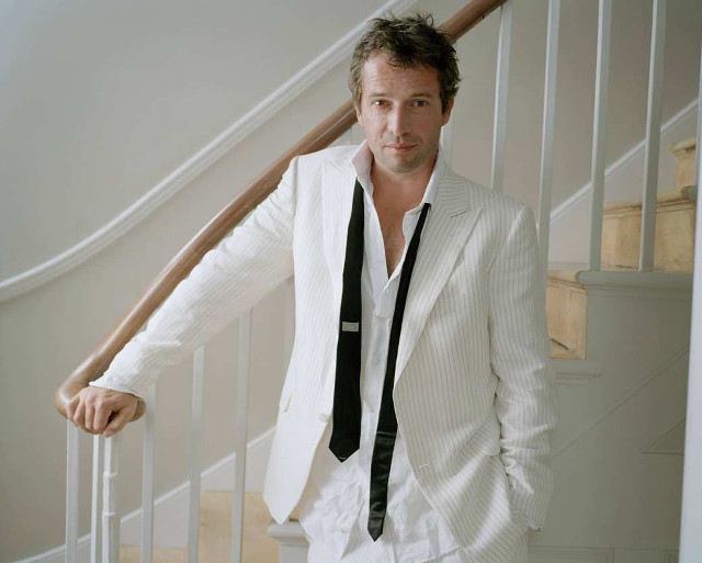 Man white suit staircase hands free wallpaper - medium preview image