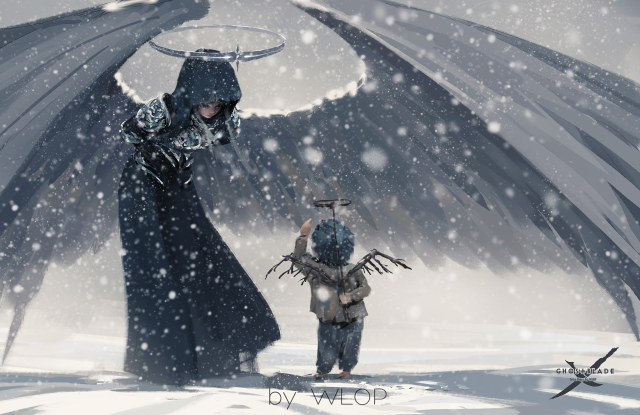Man child snow dragon head free wallpaper - medium preview image
