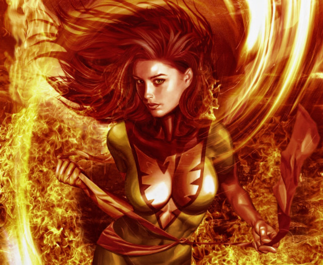 Woman yellow outfit sword fire free wallpaper - medium preview image